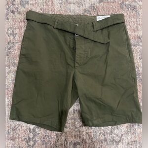 Officine Generale Green Belted Shorts